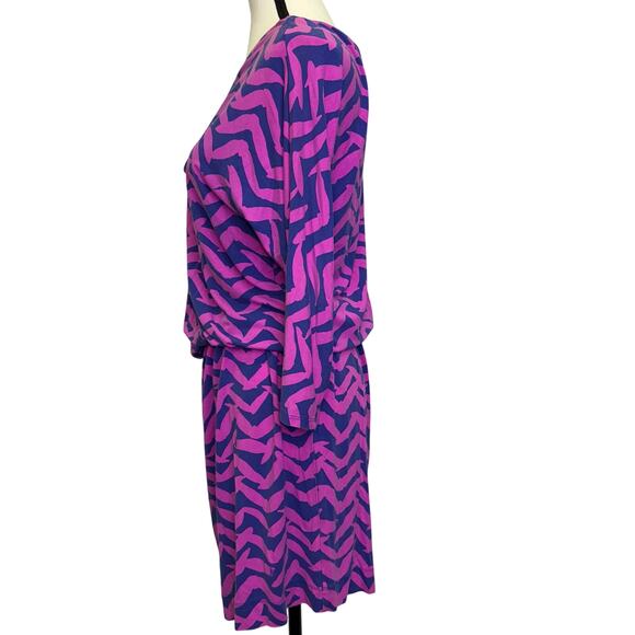 Lilly Pulitzer Pink & Purple Zigzag Print Blouson Waist Dress Size S Rayon Blend - Picture 2 of 9